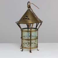 Arts & Crafts Brass Lantern with the Original Vaseline Shade - Thumbnail 4
