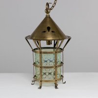 Arts & Crafts Brass Lantern with the Original Vaseline Shade - Thumbnail 5