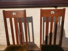Liberty & Co., Pair of English Arts & Crafts Walnut Chairs with Stylized MOP Inlay - Thumbnail 6