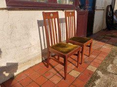 Liberty & Co., Pair of English Arts & Crafts Walnut Chairs with Stylized MOP Inlay - Thumbnail 2