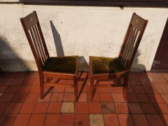 Liberty & Co., Pair of English Arts & Crafts Walnut Chairs with Stylized MOP Inlay - Thumbnail 3