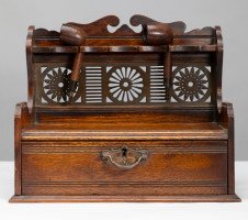 E. W. Godwin, Style of. Aesthetic Movement Oak Pipe Rack with Japonesque Backplate - Thumbnail 2