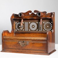 E. W. Godwin, Style of. Aesthetic Movement Oak Pipe Rack with Japonesque Backplate - Thumbnail 4