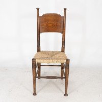William Birch for Liberty & Co., A Pair of Arts & Crafts Rush Seat Oak Chairs - Thumbnail 4