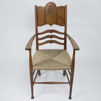 William Birch. Arts & Crafts Oak Armchair with Glasgow-Style Floral Carving - Thumbnail 2