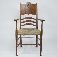 William Birch. Arts & Crafts Oak Armchair with Glasgow-Style Floral Carving - Thumbnail 3
