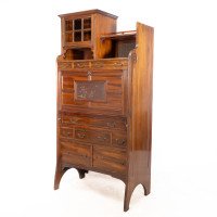 Lamb of Manchester. Anglo-Japanese Secretaire Bookcase with Lacquered Panel