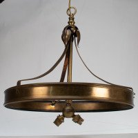 An Arts & Craft Ceiling Light with Stylised Petals & Circular Brass Ring - Thumbnail 2