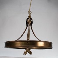 An Arts & Craft Ceiling Light with Stylised Petals & Circular Brass Ring - Thumbnail 3