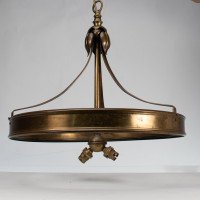 An Arts & Craft Ceiling Light with Stylized Petals & Circular Brass Ring - Thumbnail 4