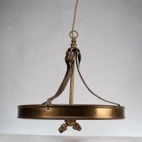 An Arts & Craft Ceiling Light with Stylised Petals & Circular Brass Ring - Thumbnail 5