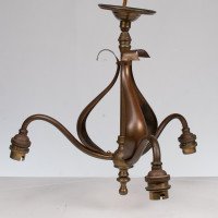 Arts & Crafts Three Branch Brass Ceiling Light with Stylised Leaf Detail - Thumbnail 4