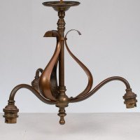 Arts & Crafts Three Branch Brass Ceiling Light with Stylised Leaf Detail - Thumbnail 5