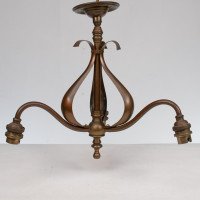 Arts & Crafts Three Branch Brass Ceiling Light with Stylised Leaf Detail - Thumbnail 6