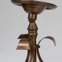 Arts & Crafts Three Branch Brass Ceiling Light with Stylised Leaf Detail - Thumbnail 8