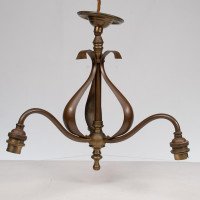 Arts & Crafts Three Branch Brass Ceiling Light with Stylised Leaf Detail - Thumbnail 7