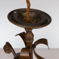 Arts & Crafts Three Branch Brass Ceiling Light with Stylised Leaf Detail - Thumbnail 9