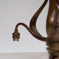 Arts & Crafts Three Branch Brass Ceiling Light with Stylised Leaf Detail - Thumbnail 12