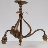 Arts & Crafts Three Branch Brass Ceiling Light with Stylised Leaf Detail - Thumbnail 3
