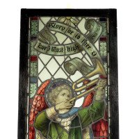 A Pre-Raphaelite Stained Glass Window of the Archangel Gabriel Blowing a Trumpet - Thumbnail 2