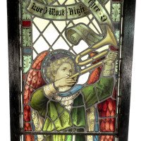 A Pre-Raphaelite Stained Glass Window of the Archangel Gabriel Blowing a Trumpet - Thumbnail 6