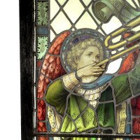 A Pre-Raphaelite Stained Glass Window of the Archangel Gabriel Blowing a Trumpet - Thumbnail 7