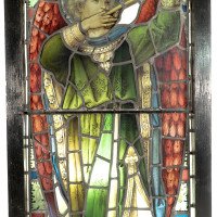 A Pre-Raphaelite Stained Glass Window of the Archangel Gabriel Blowing a Trumpet - Thumbnail 9