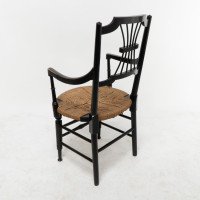 Liberty & Co., English Aesthetic Movement Ebonised Armchair with Seagrass Seat - Thumbnail 14