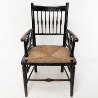 Liberty & Co. Attributed, Style of. Morris & Co., Aesthetic Movement Rush Seat Armchair - Thumbnail 2