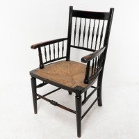 Liberty & Co. Attributed, Style of. Morris & Co., Aesthetic Movement Rush Seat Armchair - Thumbnail 3