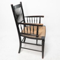 Liberty & Co. Attributed, Style of. Morris & Co., Aesthetic Movement Rush Seat Armchair - Thumbnail 5