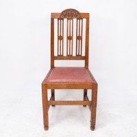 A Set of Four Arts & Crafts Dining Chairs with Nicely Carved Floral Decoration - Thumbnail 12