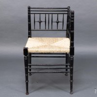 Liberty & Co. Aesthetic Movement ebonized corner armchair from the Argyll suite - Thumbnail 2