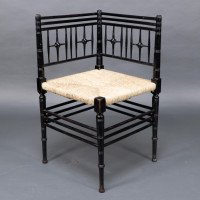 Liberty & Co. Aesthetic Movement ebonized corner armchair from the Argyll suite - Thumbnail 1