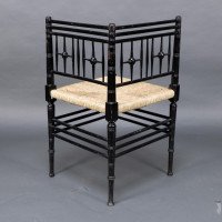 Liberty & Co. Aesthetic Movement ebonized corner armchair from the Argyll suite - Thumbnail 5