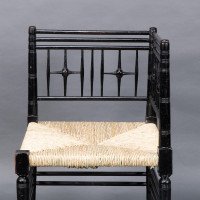 Liberty & Co. Aesthetic Movement ebonized corner armchair from the Argyll suite - Thumbnail 10