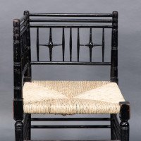 Liberty & Co. Aesthetic Movement ebonized corner armchair from the Argyll suite - Thumbnail 11