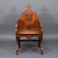 Walford & Donkin. High Gothic Revival Oak Armchair with Carved & Fretwork Sides - Thumbnail 2