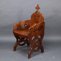 Walford & Donkin. High Gothic Revival Oak Armchair with Carved & Fretwork Sides - Thumbnail 3
