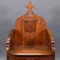 Walford & Donkin. High Gothic Revival Oak Armchair with Carved & Fretwork Sides - Thumbnail 6