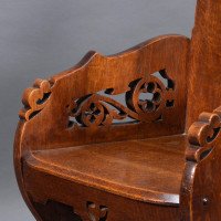 Walford & Donkin. High Gothic Revival Oak Armchair with Carved & Fretwork Sides - Thumbnail 9