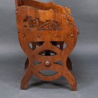 Walford & Donkin. High Gothic Revival Oak Armchair with Carved & Fretwork Sides - Thumbnail 11