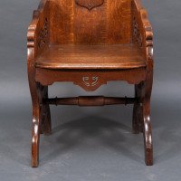 Walford & Donkin. High Gothic Revival Oak Armchair with Carved & Fretwork Sides - Thumbnail 13