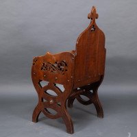 Walford & Donkin. High Gothic Revival Oak Armchair with Carved & Fretwork Sides - Thumbnail 18