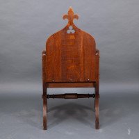 Walford & Donkin. High Gothic Revival Oak Armchair with Carved & Fretwork Sides - Thumbnail 19