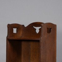 Liberty & Co., a Slim Arts & Crafts Oak Bookcase with Stylised Floral Cut-outs - Thumbnail 9