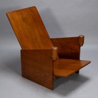 Gerard Rietveld style of. A modernist oak armchair with turned hand rests - Thumbnail 1
