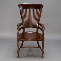 E. W. Godwin, attributed. For James Peddle or Smee. A Tall Back Serpentine Shape Walnut Armchair - Thumbnail 2