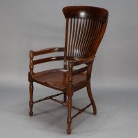 E. W. Godwin, attributed. For James Peddle or Smee. A Tall Back Serpentine Shape Walnut Armchair - Thumbnail 3