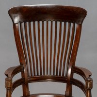 E. W. Godwin Attributed, for James Peddle or Smee. A Tall Back Serpentine Shape Walnut Armchair - Thumbnail 6